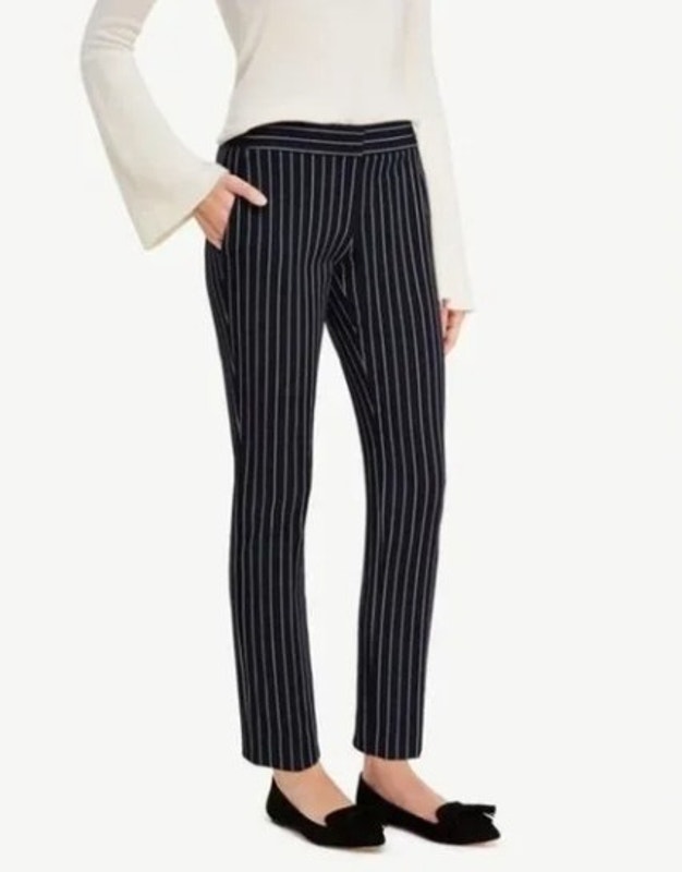 Ann Taylor Devin Fit Size 10 Pants Navy Blue Pinstripe Cropped Pants